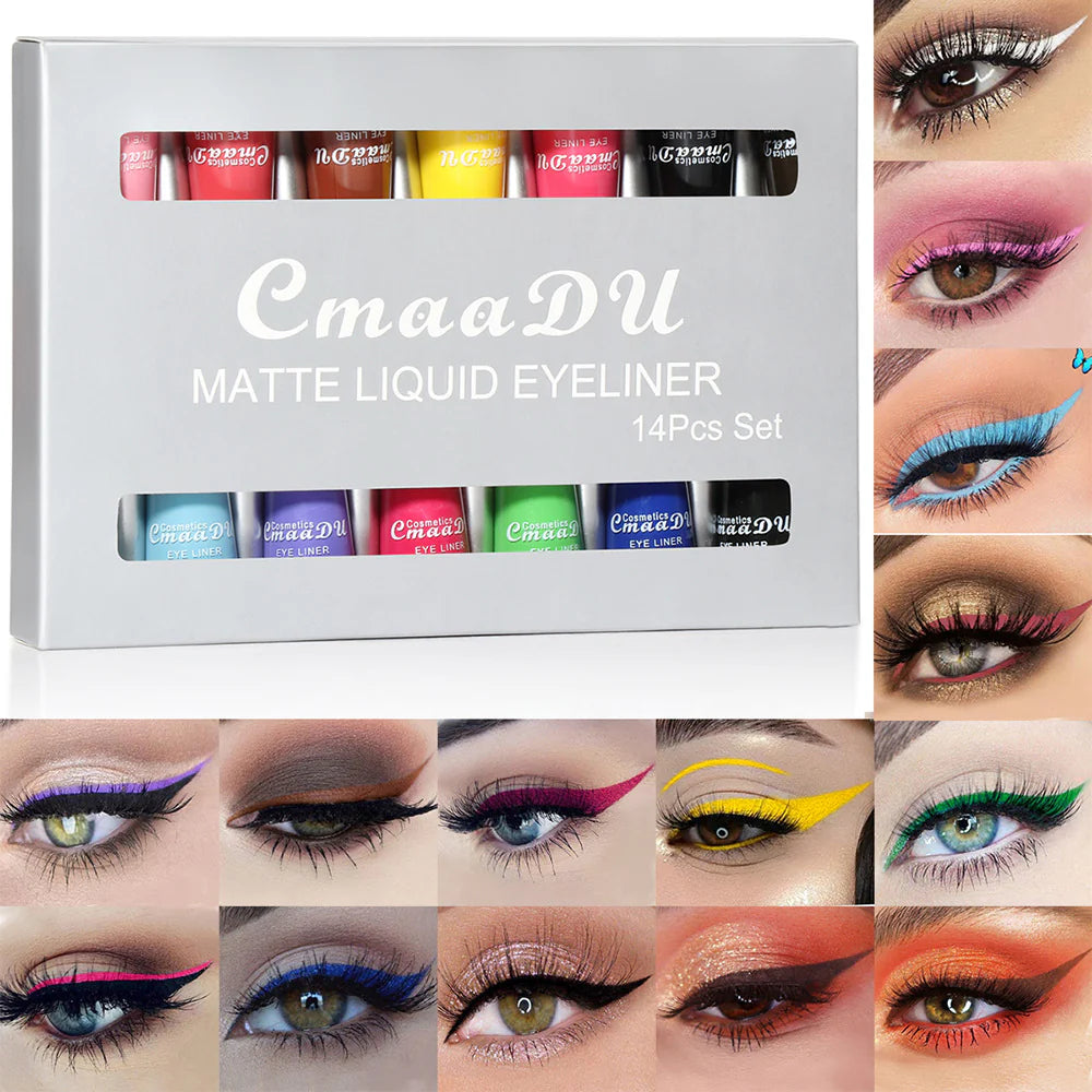 14 Shade Waterproof Eye Liner Kit Vibrant Matte